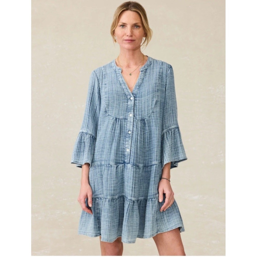 Faherty Dream Cotton Gauze Tiered Kasey Dress Womens Small Boho Western Cowgirl